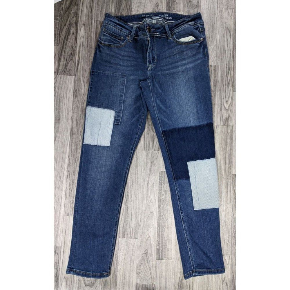 The Limited Slim Boyfriend Patchwork Distressed Blue Jeans